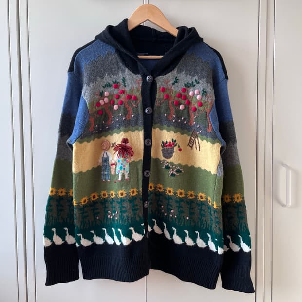 (Rare) Handmade  풍경 울니트 후드 가디건 