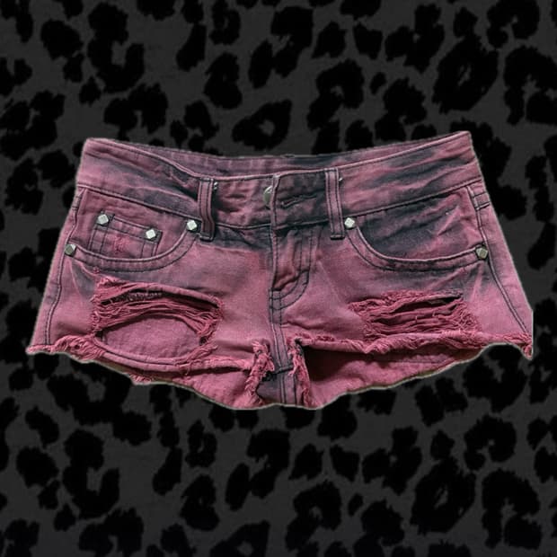 빈티지 핑크 블랙 스터드 스머징 팬츠 반바지 갸루