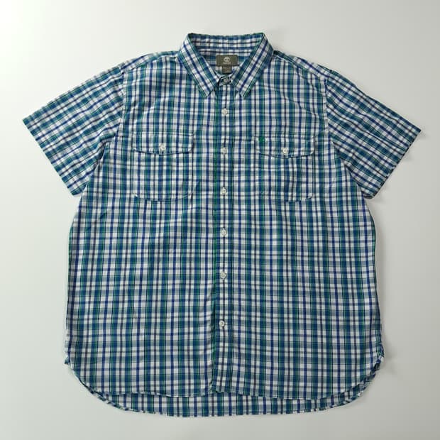 CJ077 2XL 팀버랜드 블루그린 타탄체크 투포켓 반팔 셔츠 남방