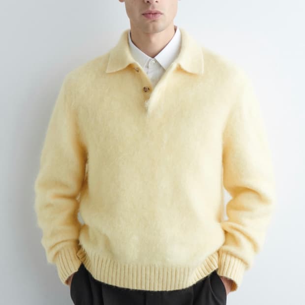 코스 남성 브러쉬드 모헤어 블랜드 폴로 점퍼 옐로우