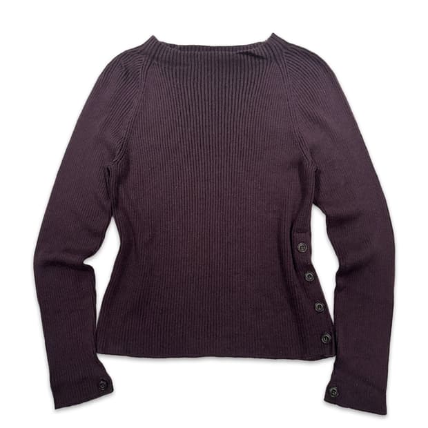 빈티지 Dama Collection 다크 퍼플 사이드 단추 긴팔 니트