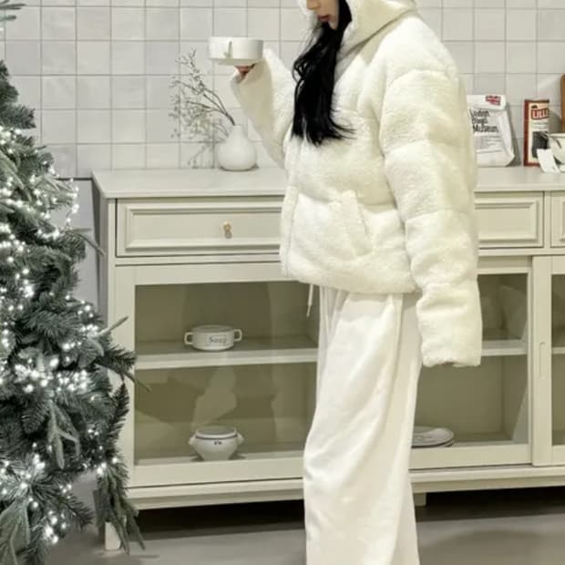 양털후드퍼숏패딩자켓