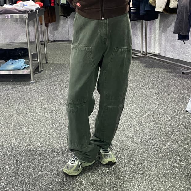 플라스틱프로덕트 더블니 카키 코튼 팬츠 B3147