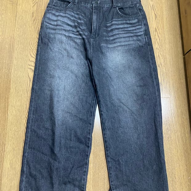 데님홀릭 와이드 흑청 워싱 데님 xl