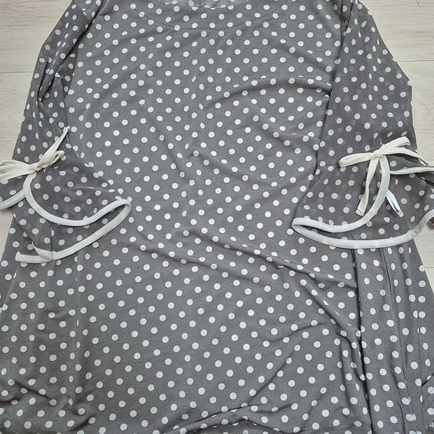 일본빈티지 하니유 도트 리본 소매 블라우스