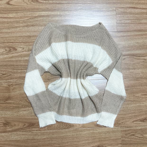 빈티지 브라운 라떼 스트라이프 니트 티셔츠 히메갸루 로걀 라떼 헤이세이