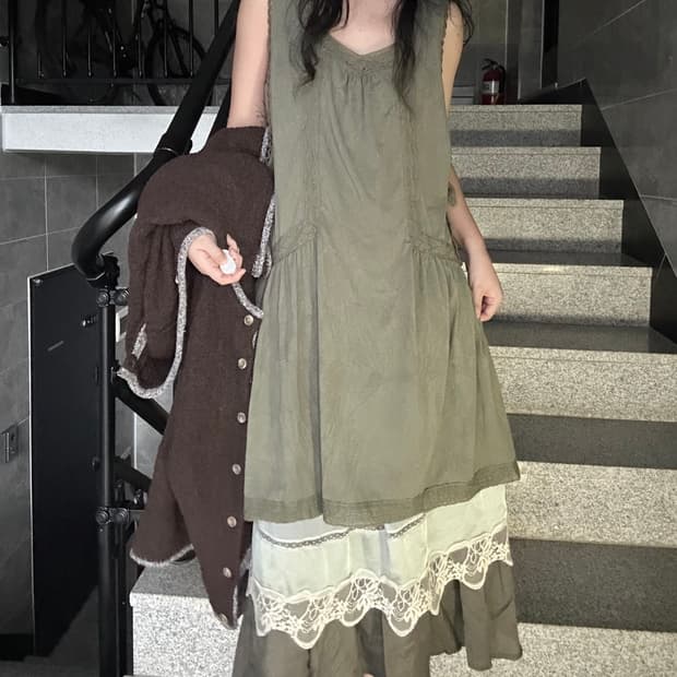 빈티지 모리 액시즈팜 브라운 카키 코디세트