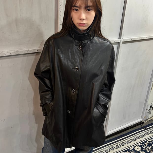 Vintage Leather high neck coat