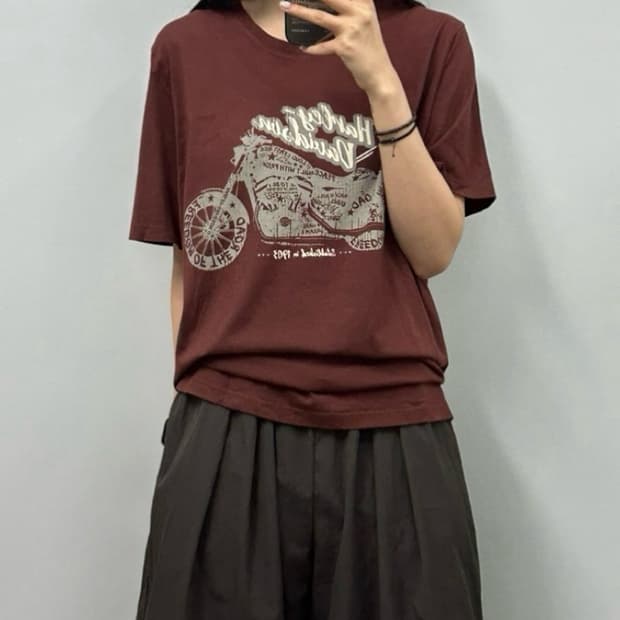 할리데이비슨 브라운 반팔 티셔츠 
