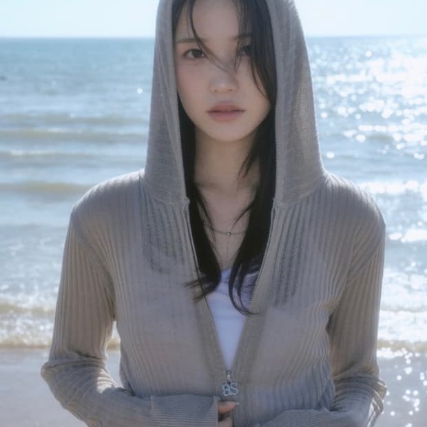 애즈온 나디아 니트 집업 카키