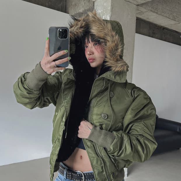 크레이지걸스 덕다운항공셔링패딩점퍼