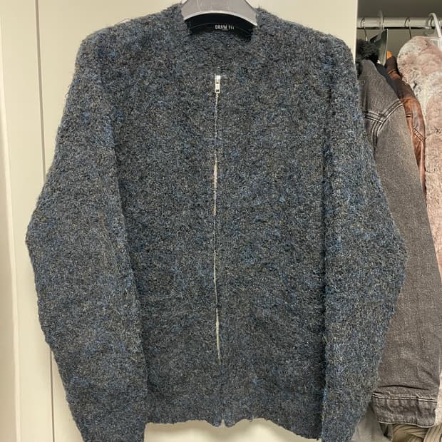 루즈핏 울 부클 니트집업 가디건 [SPACE BLUE]