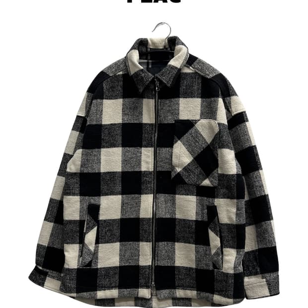 플랙 체크 카라 코튼 집업 자켓