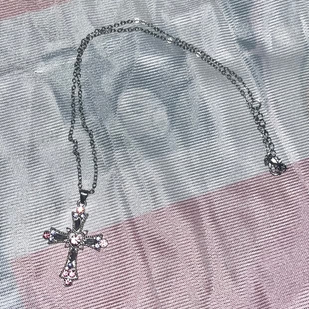 gyaru Pink Cross Cubic Necklace