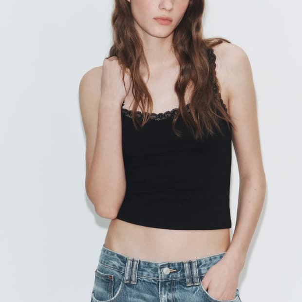 ZARA 자라 레이스 리브드 탑, 자라 레이스 나시