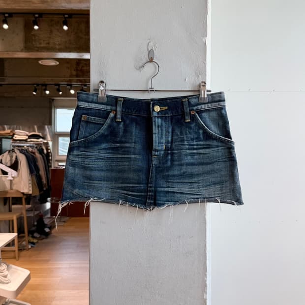 리 라이더스 중청 워시드 데님 미니 스커트