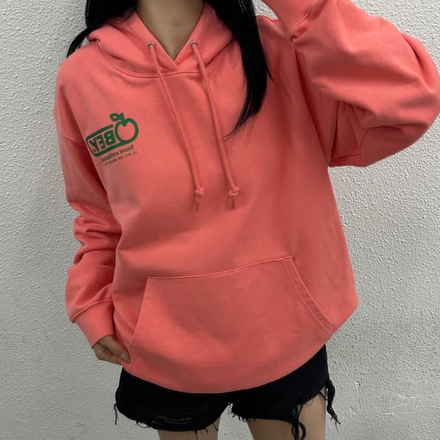 오베이 그린로고 파스텔 핑크 후드 M
