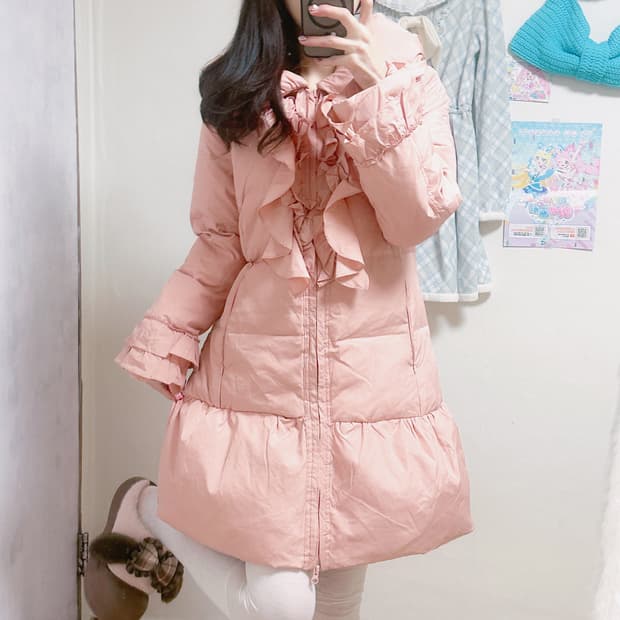 빈티지 핑크 리본 패딩 히메갸루 로걀 라떼 히메카지 헤이세이 발레코어