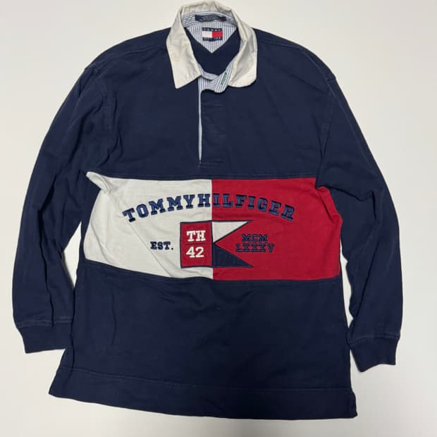타미힐피거 올드스쿨 빅 로고 럭비 긴팔 카라티 M ~ L 네이비