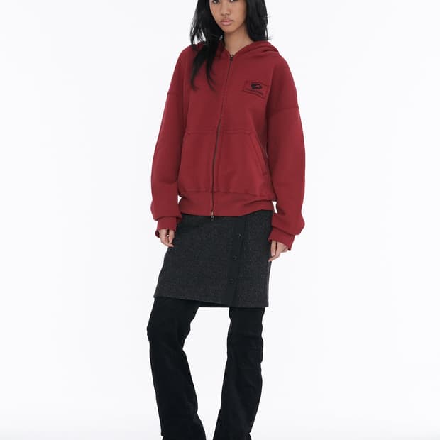 웰빙익스프레스 로고 패치 집업 버건디