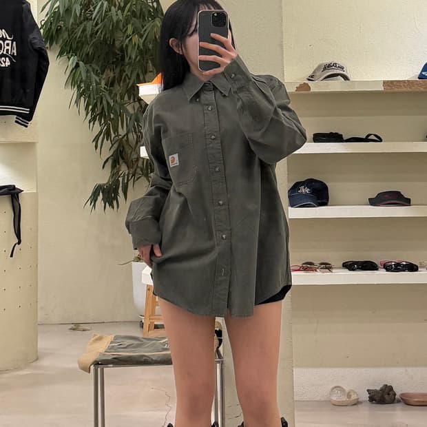 칼하트 카키 원포켓 워크 셔츠 U263