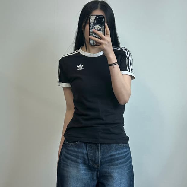 아디다스 블랙 반팔 링거 티셔츠 