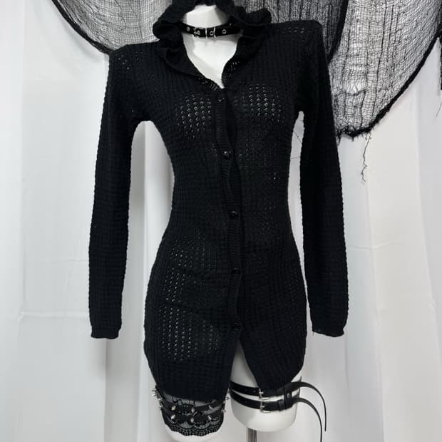 knit long hood cardigan