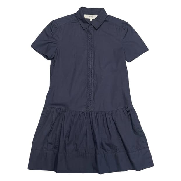 ATHE 프릴 셔츠 원피스 네이비 34