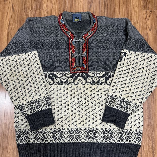 노르웨이산 빈티지 헤비울 노르딕 니트 스웨터 M