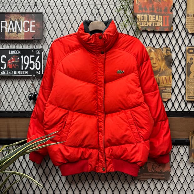 00s 라코스테 리버시블 덕다운 패딩 점퍼 레드 블랙