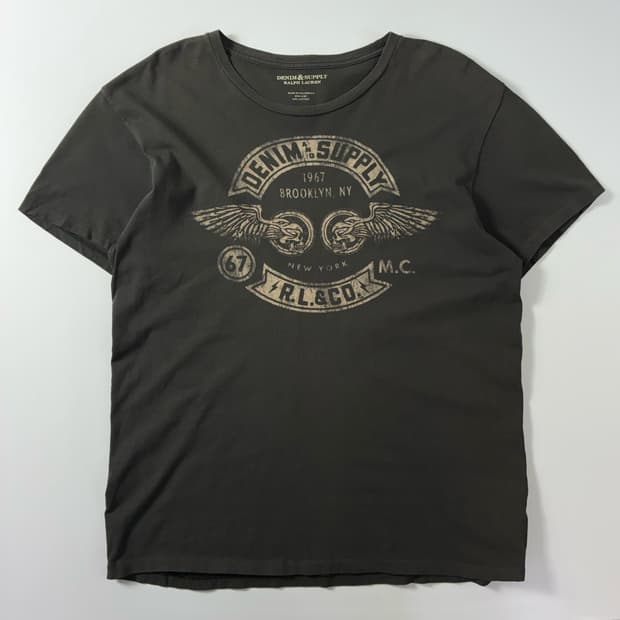 Polo  데님앤서플라이 90,s 코튼 스컬 프린팅 차콜 티셔츠 