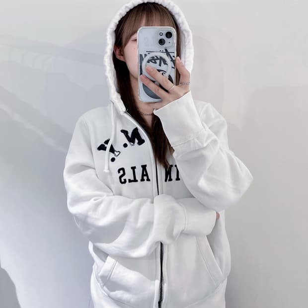 아베크롬비 빅로고 화이트 헤비스웻 후드집업