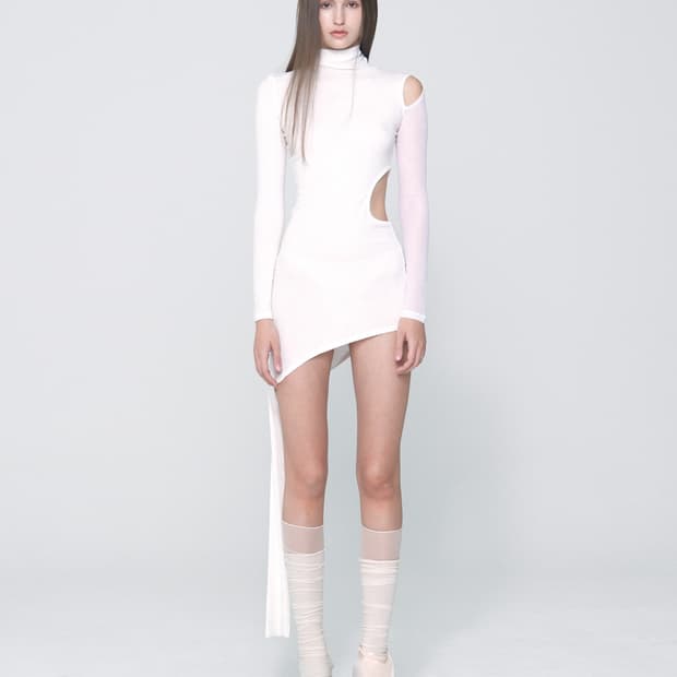 본네/ Turtleneck cut out dress (White