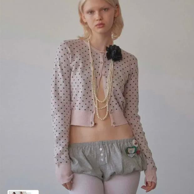 스컬프터 베이비 핑크 도트 가디건