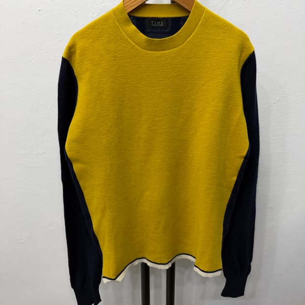 정품) TIME 타임 한섬 옐로우 배색 니트 90F