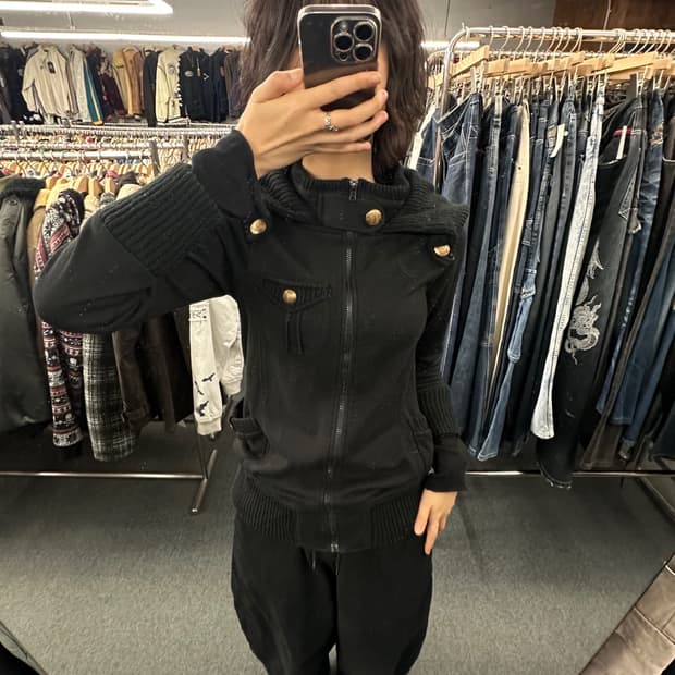 M)BEGUM 빈티지 여성 금장 레이어드 풀집업