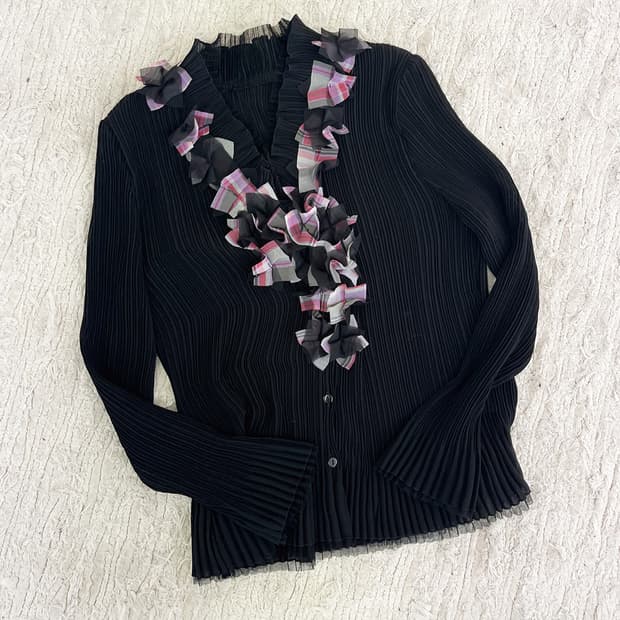 vintage pleated ruffle blouse
