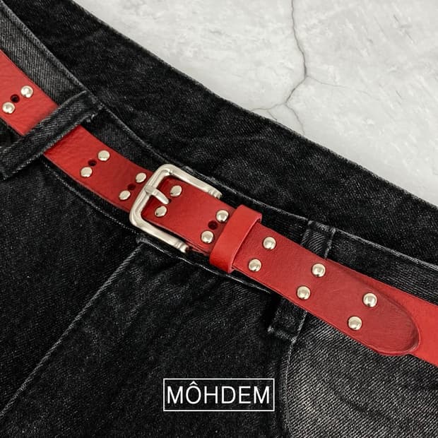 [Unisex] 두줄 스터드 이태리 가죽 벨트