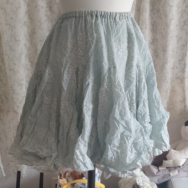 [빈티지] 4천원 플라워패턴 하늘색 캉캉 미니 스커트