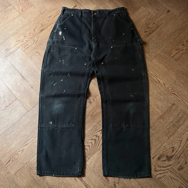 [34]칼하트 USA 빈티지 페인팅 블랙 더블니 워크 팬츠