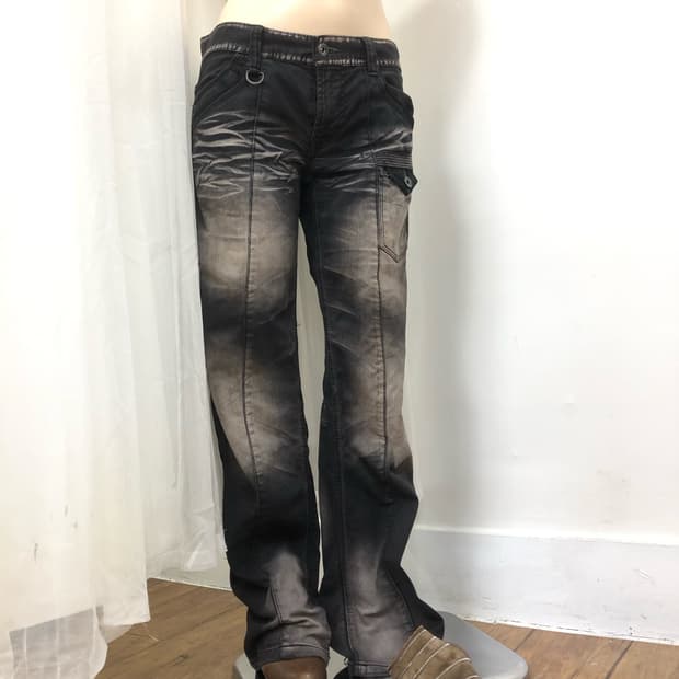 black washed semi bootcut denim pants