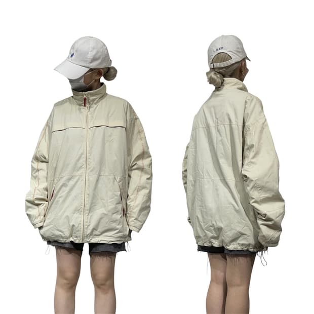 챔피온 베이지 아이보리 오버핏 바람막이 트랙 자켓 L