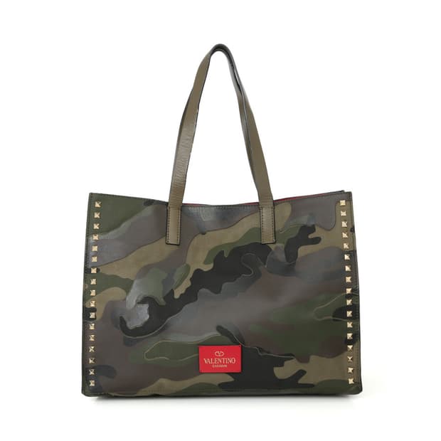 발렌티노 밀리터리 카모 프린트 토트 락스터드 숄더 보스턴