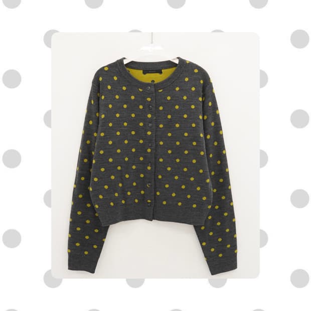 도트 가디건 연두 그레이