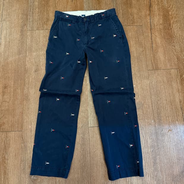 폴로 네이비 깃발 자수 면바지 p2001