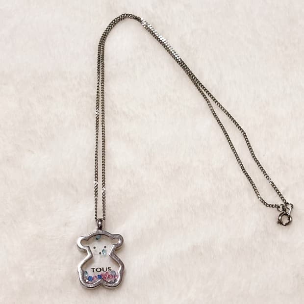 (이체시에눌) Tous 토스 곰돌이 샤카샤카 비즈 레이어드 실버 목걸이 