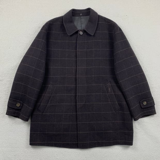 입생로랑 YSL 자수로고 브라운 체크 울 하프코트