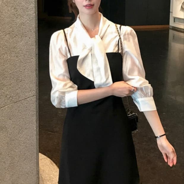 렌느 하객룩 블라우스 원피스 세트