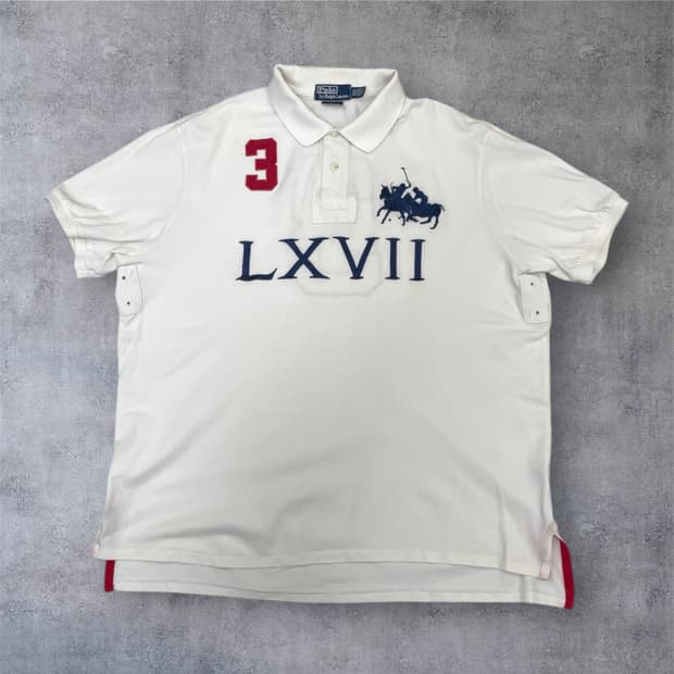 폴로 랄프로렌 화이트 빅포니 럭비 반팔 카라티 2XL