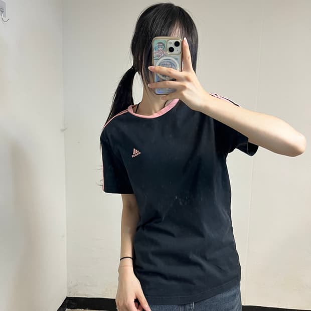 Adidas Black Pink Ringer T-Shirt